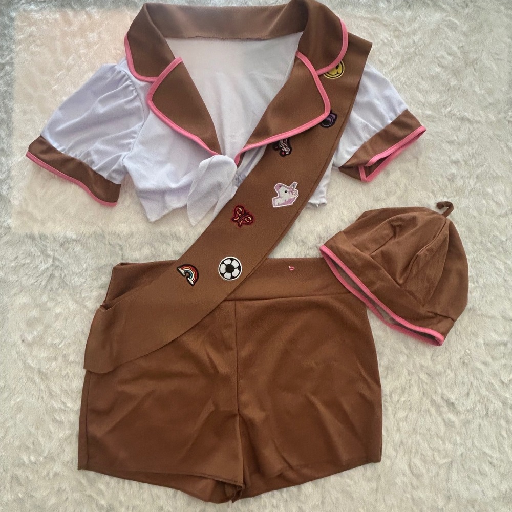 Womens Sexy Haloween Costume Girl Scout Set Crop Top Sash Size Medium